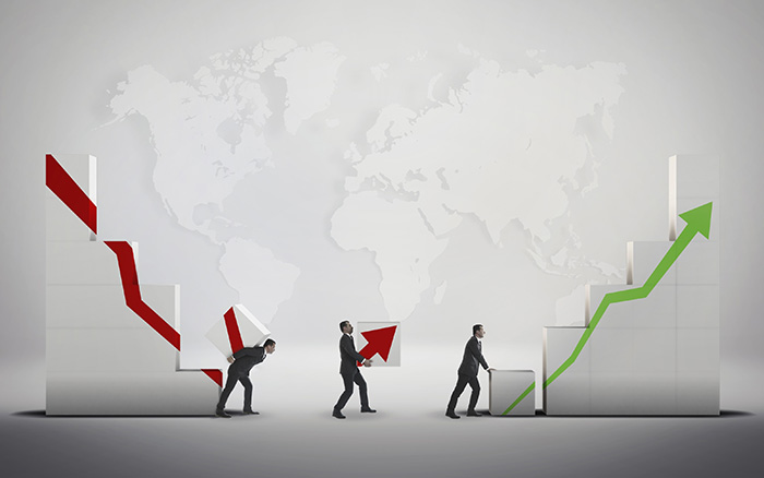 queda nas vendas queda nas vendas - gráfico de vendas caindo sendo revertidas em vendas aumentando